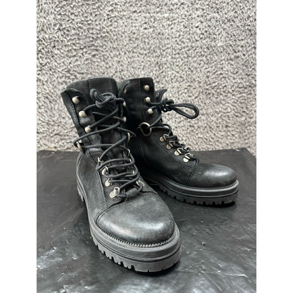 Miz Mooz Freddie Leather Lace-Up Combat Boots Black Womens Size 38 EU - Picture 1 of 10